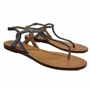Malíparmi X Anthropologie Cuts & Beads Sandals Thong Strappy Flat Gray Women's